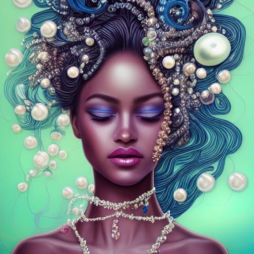 Underwater Fantasy Portrait with Pearls in Expressionist Sty...