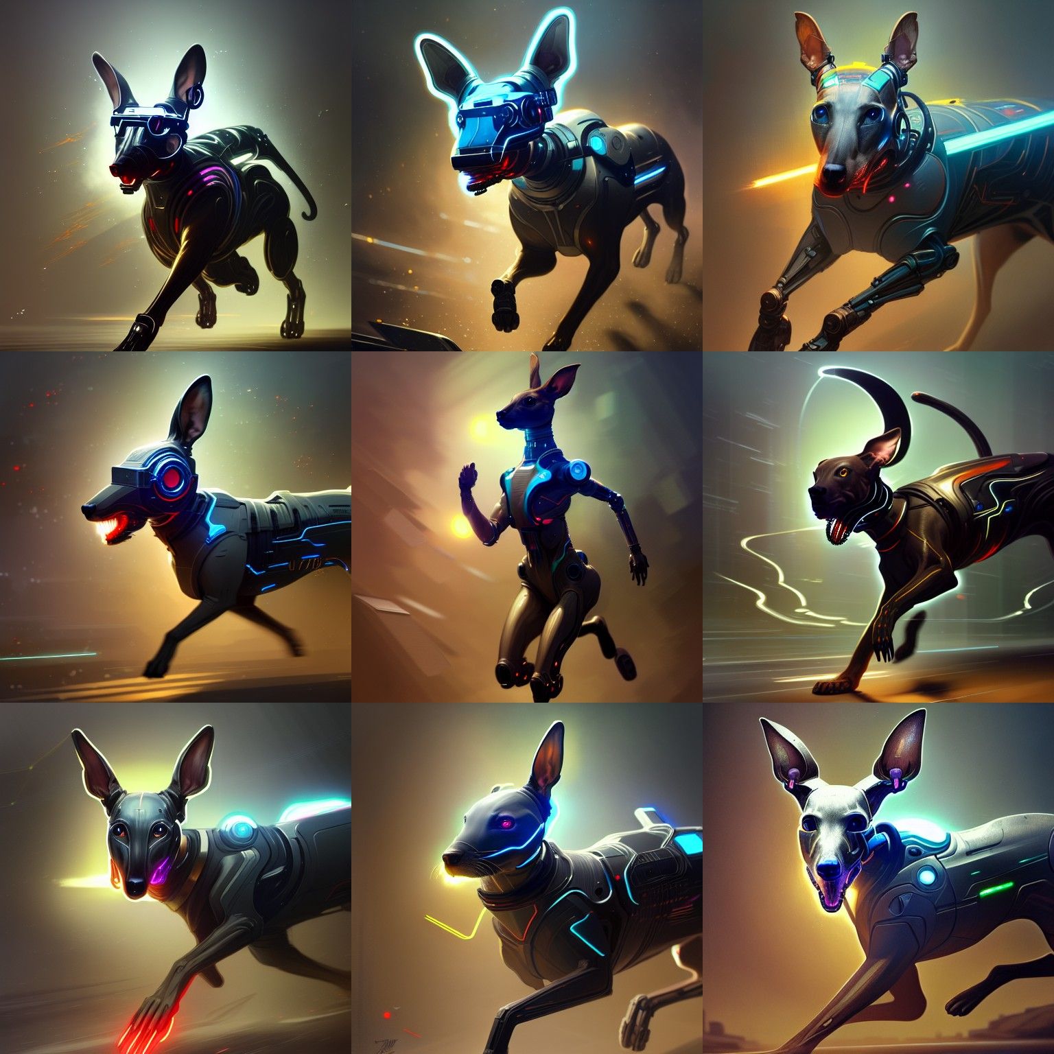 Cybernetic Greyhound Chasing Rabbit, Digital Art