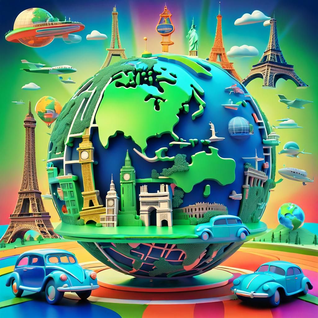 Beatles' Road Trip: Surreal Neon 3D World