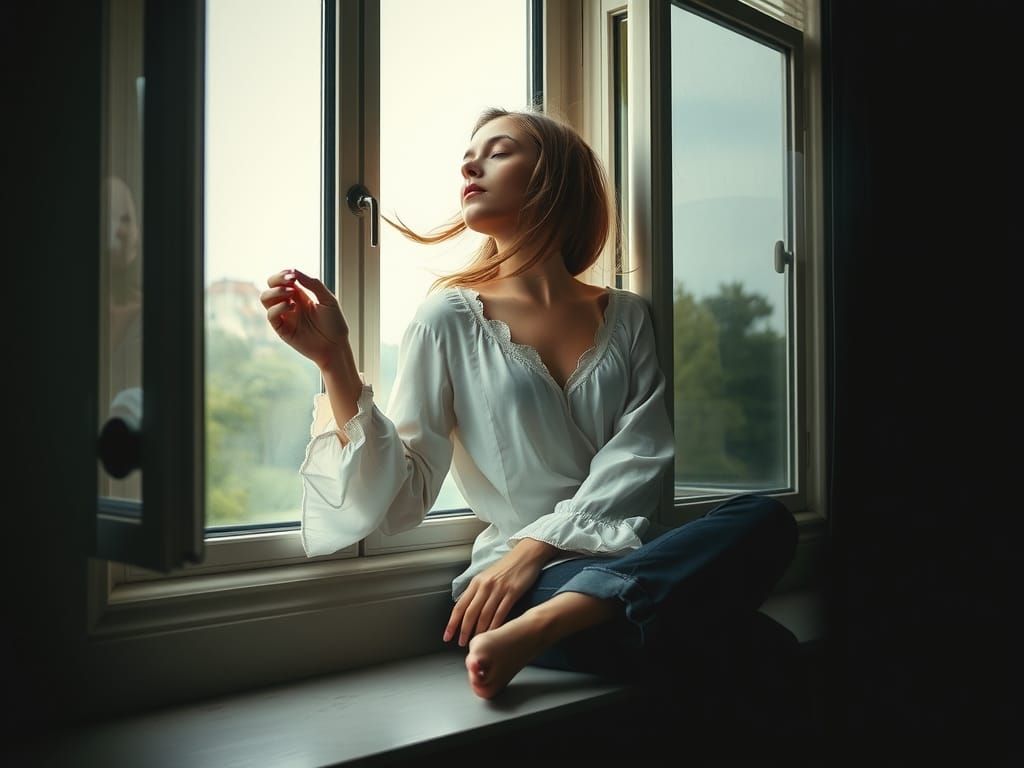 Contemplative Figure by Window in Atmospheric Painting Style