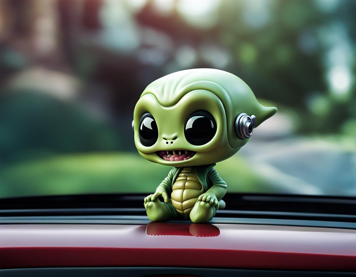 Cute Alien Funko Pop on Dashboard