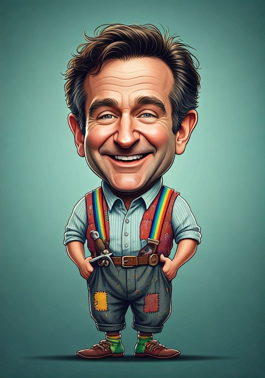 Robin Williams Caricature With Iconic Elements