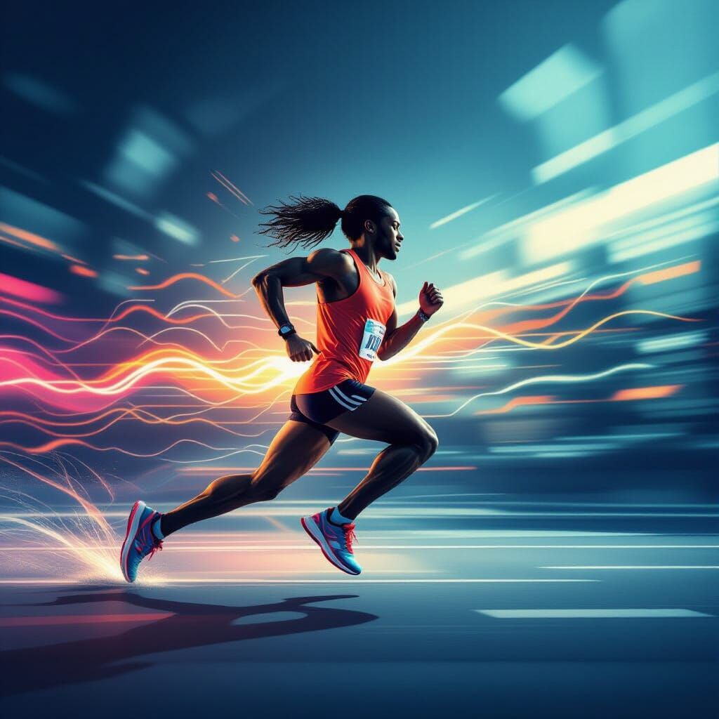 Dynamic Marathon Runner in Vintage Sports Ad Style