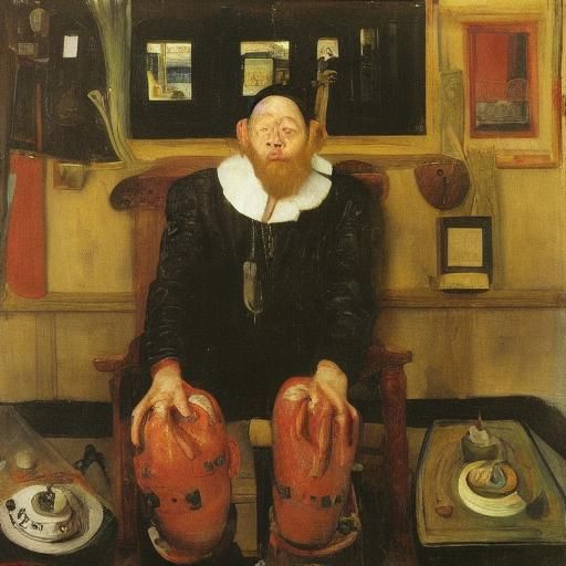 Man Unclogging Drain, Inspired by Holbein and Soutine