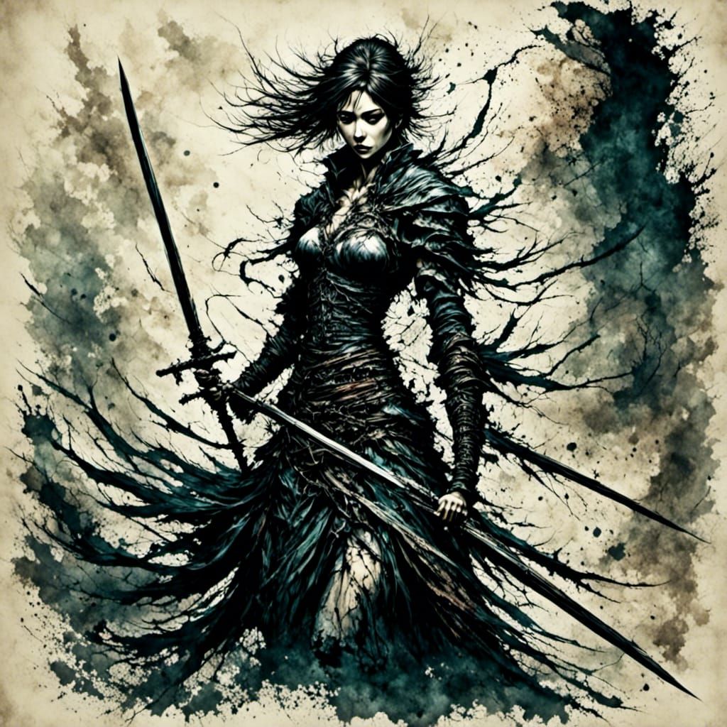 Dark Fantasy Female Shadow Warrior Portrait