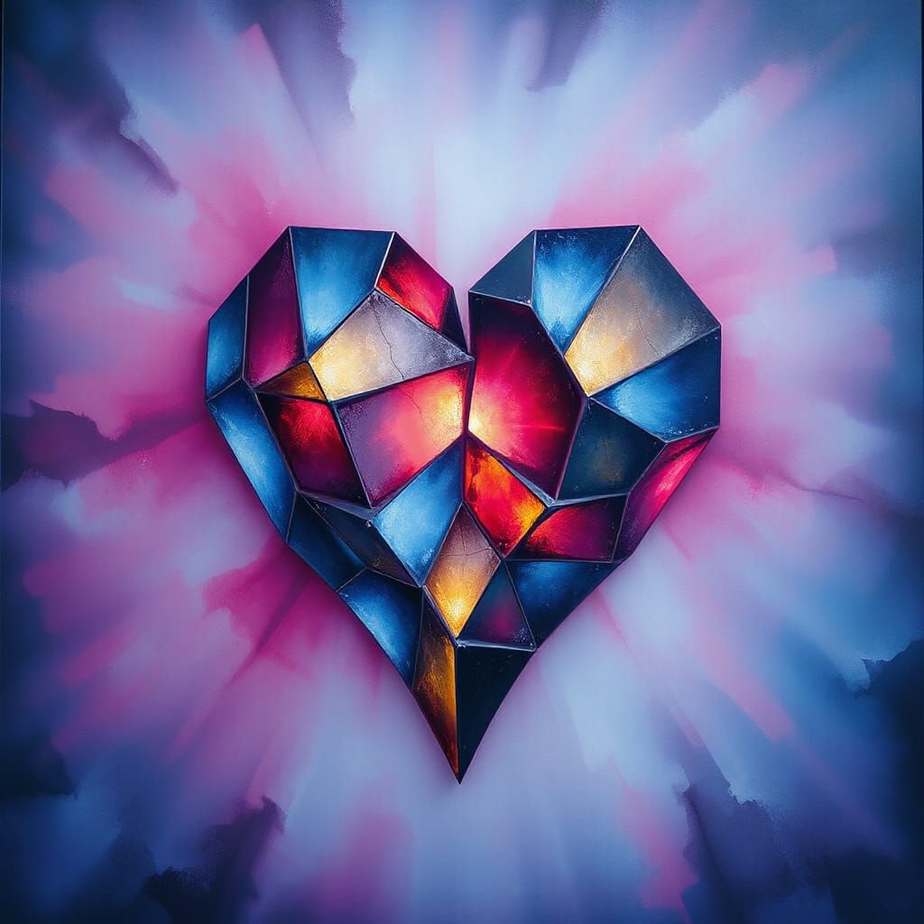 Ethereal Heart Form in Vibrant Geometric Dance