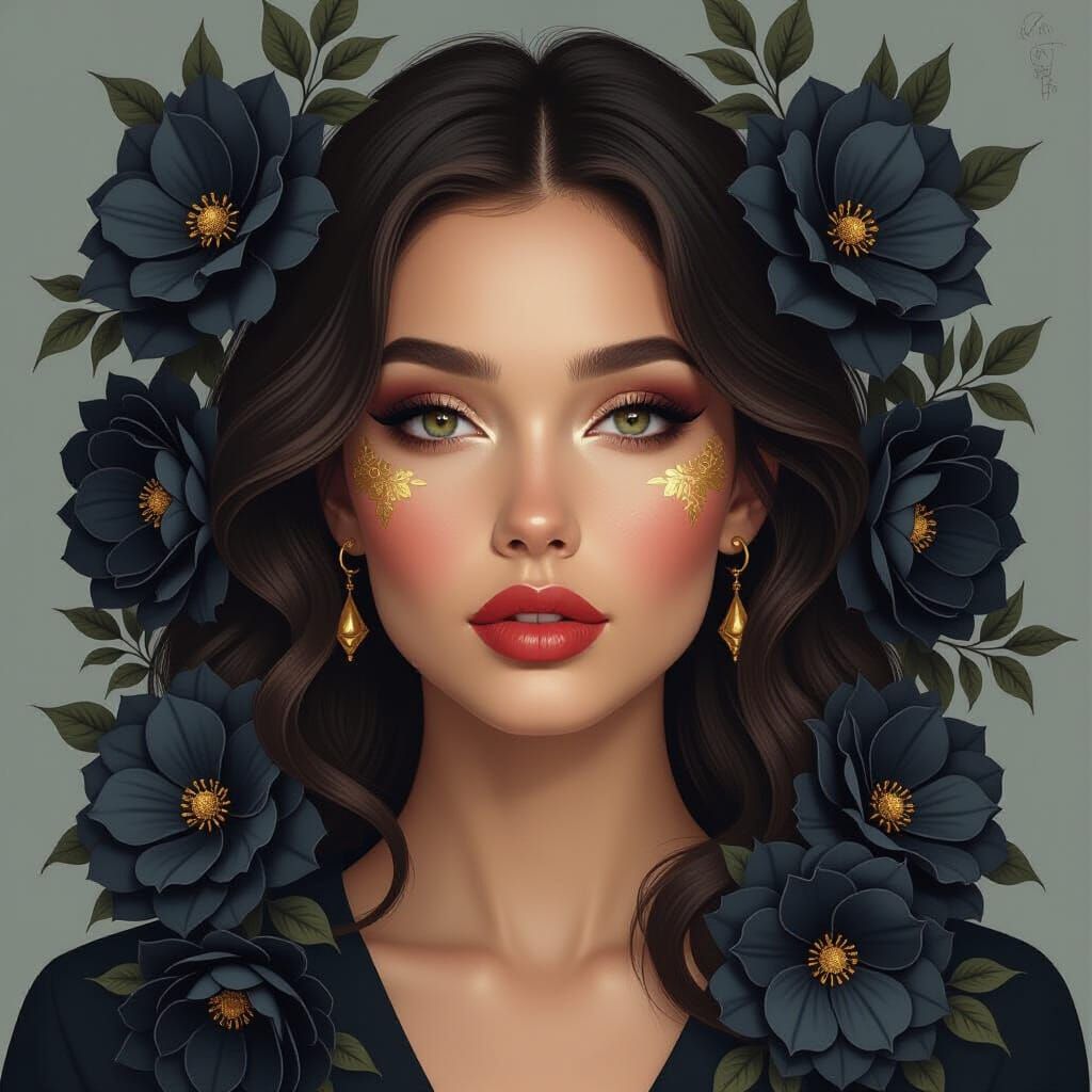 Golden Accents: Woman's Face in Elegant Realism