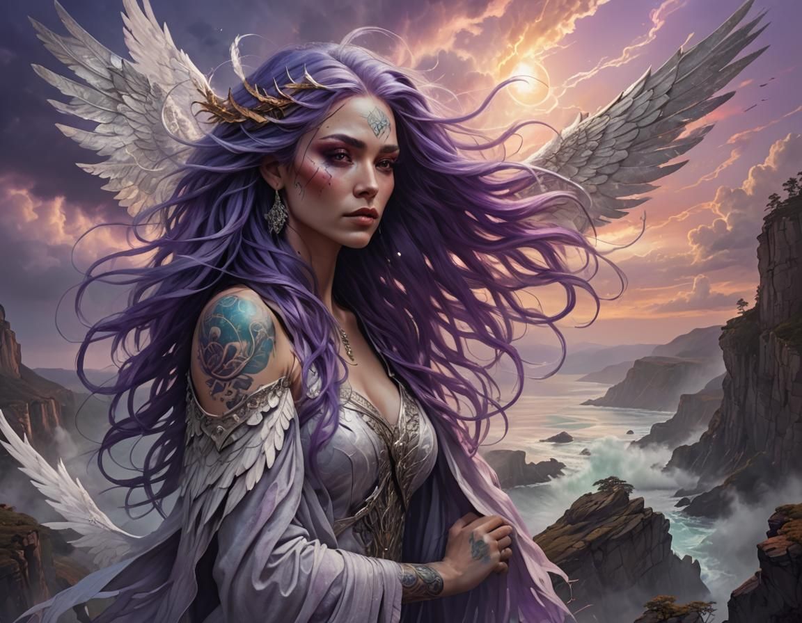 Ethereal Woman with Wings in Dreamlike Illustration
