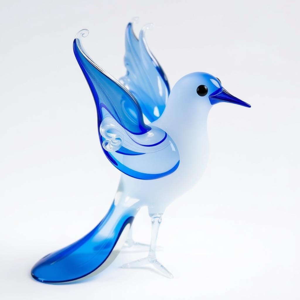 Glass Bird in Shimmering Blue and White