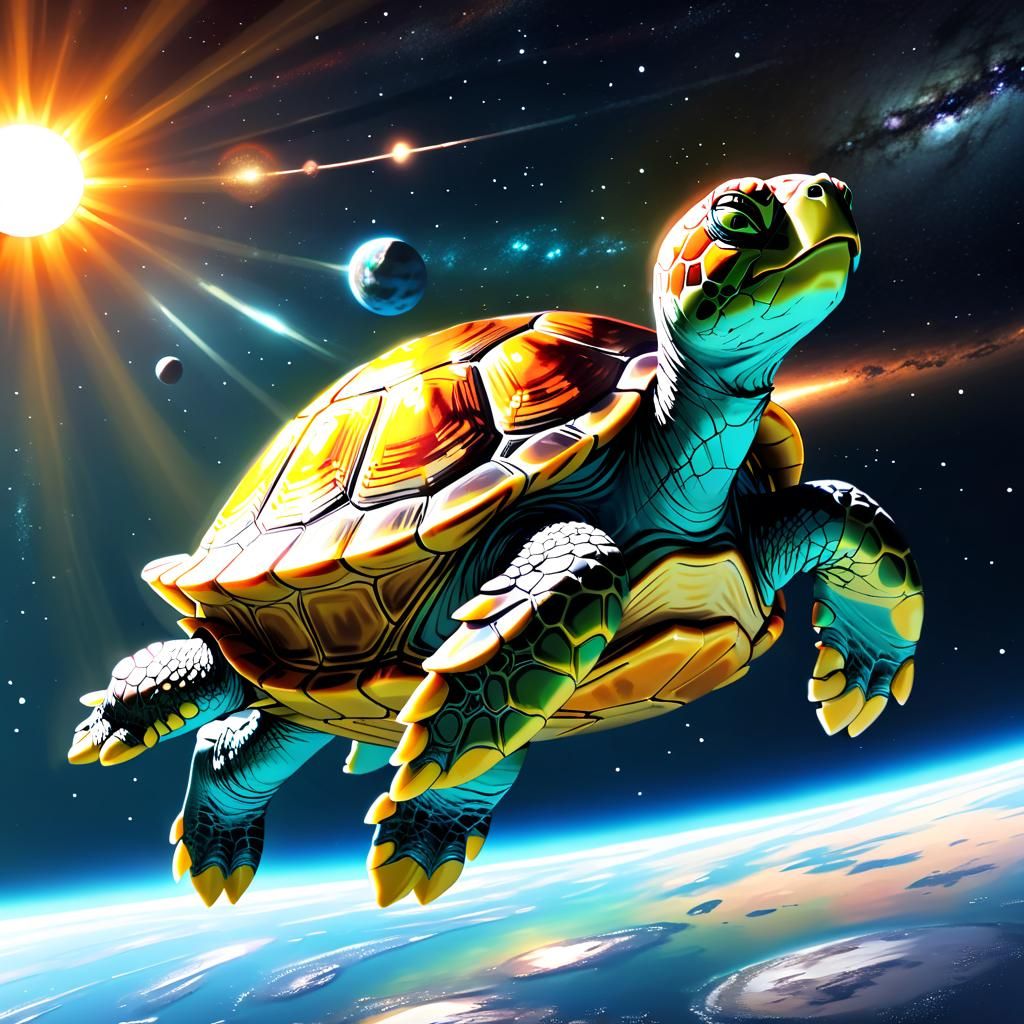 Space Turtle Floating Past the Sun