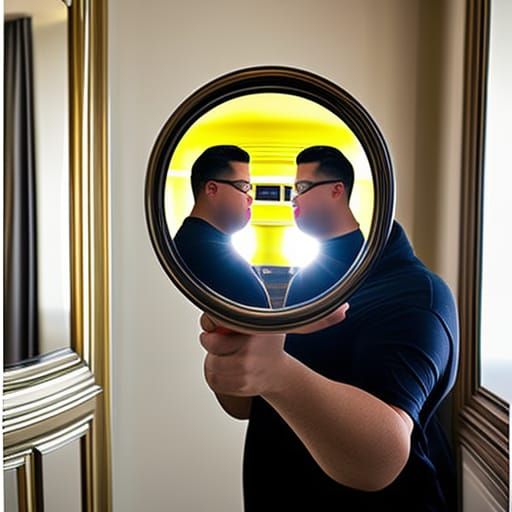 Fat Chad holds a mirror to another mirror to see infinity II
