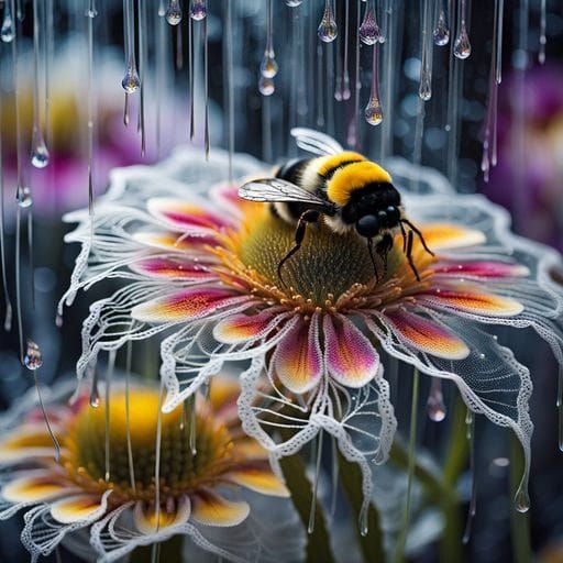 Glass Bumblebee Dreamscape on Lace Flower