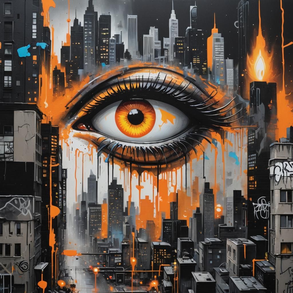 Eye Reflecting Urban Surrealism with Fauvist Brushstrokes