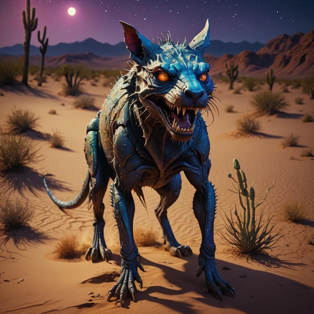 Hyperrealistic Chupacabra in Desert at Night