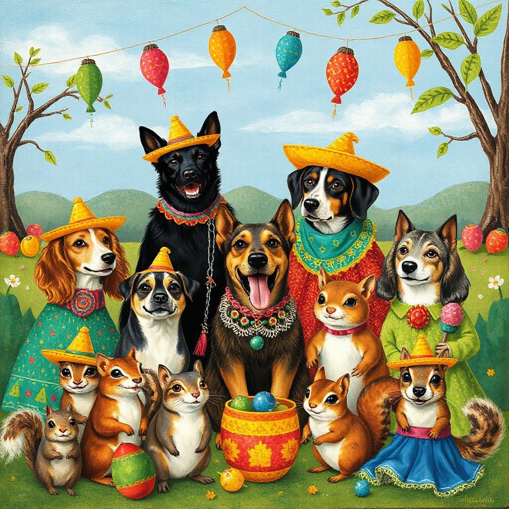 Festive Fiesta: Animals in Sombreros Celebrate Together