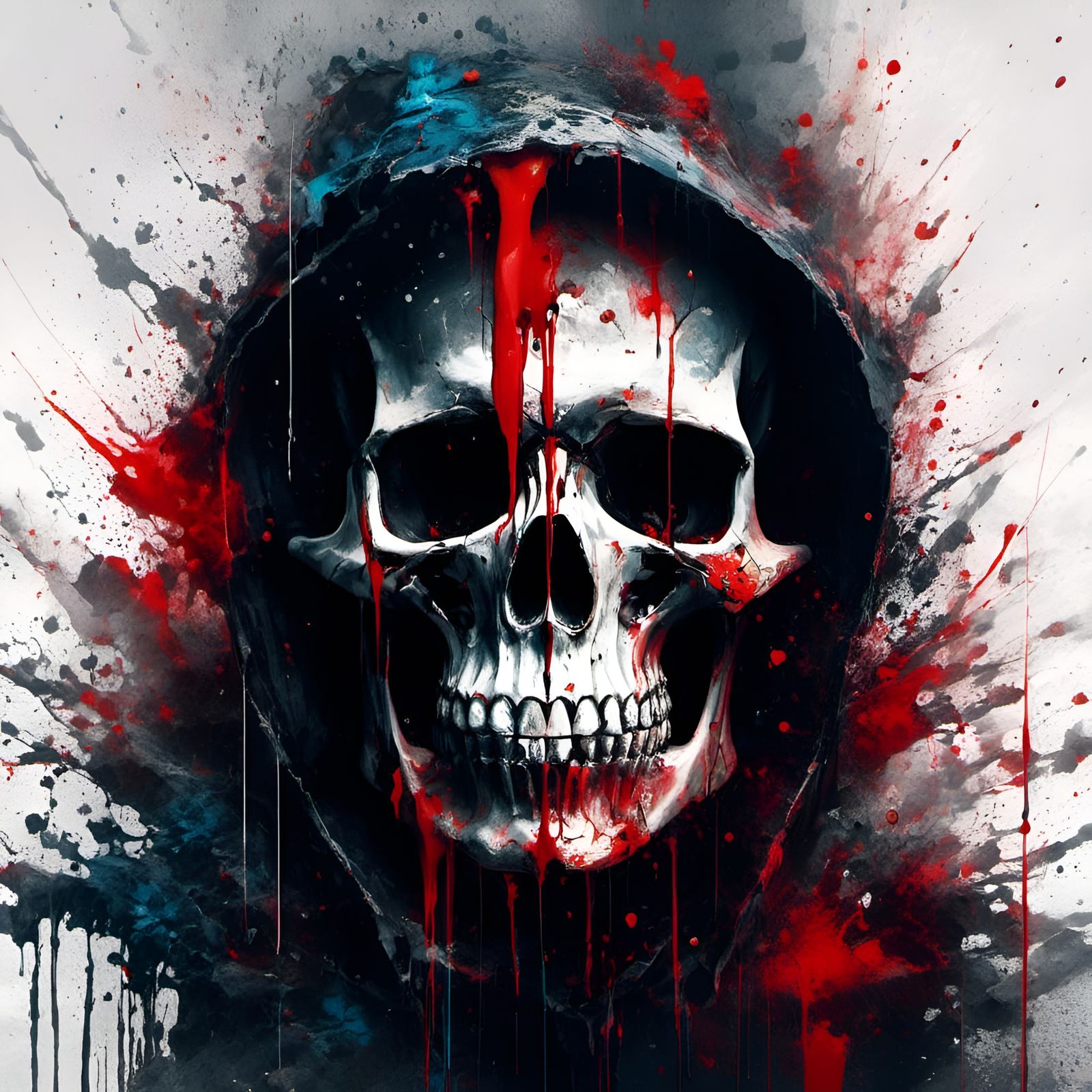 Colorful Ink Splash Skeleton Portrait in Macabre Style