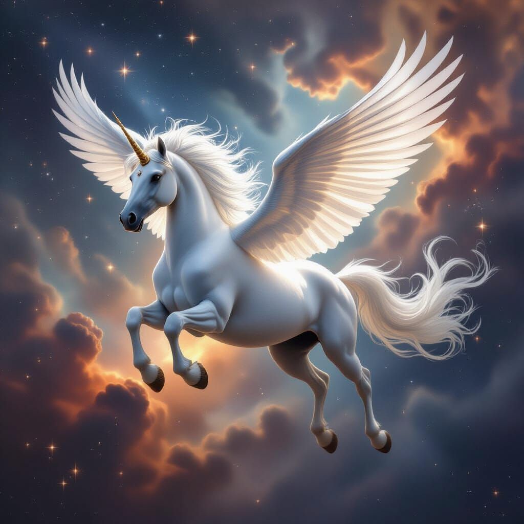 Pegasus Soaring Through Nebula in Baroque Style