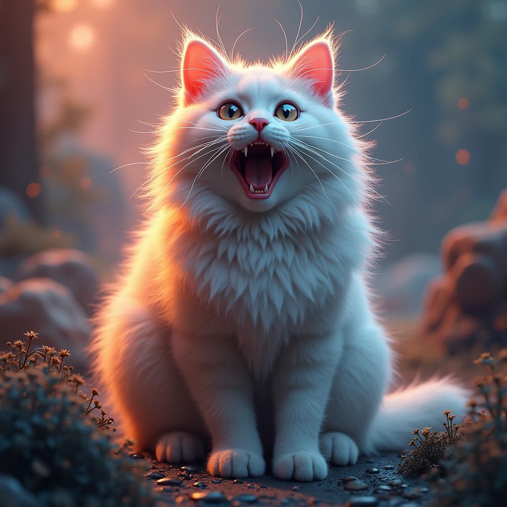 Majestic Fluffy Cat with Gleaming Eyes, Fantasy Art