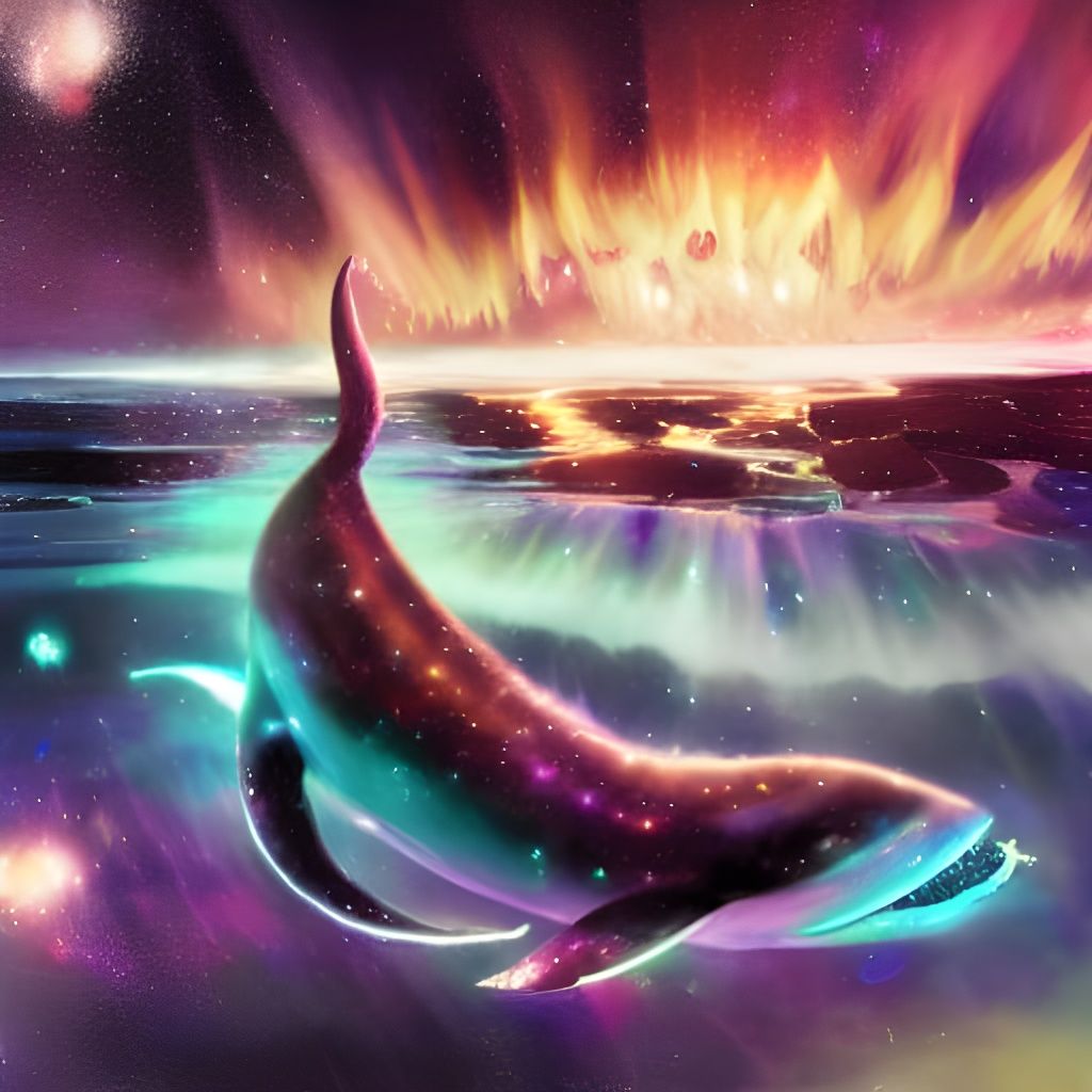 Cosmic Galaxy Whale Swimming in Aurora Lights