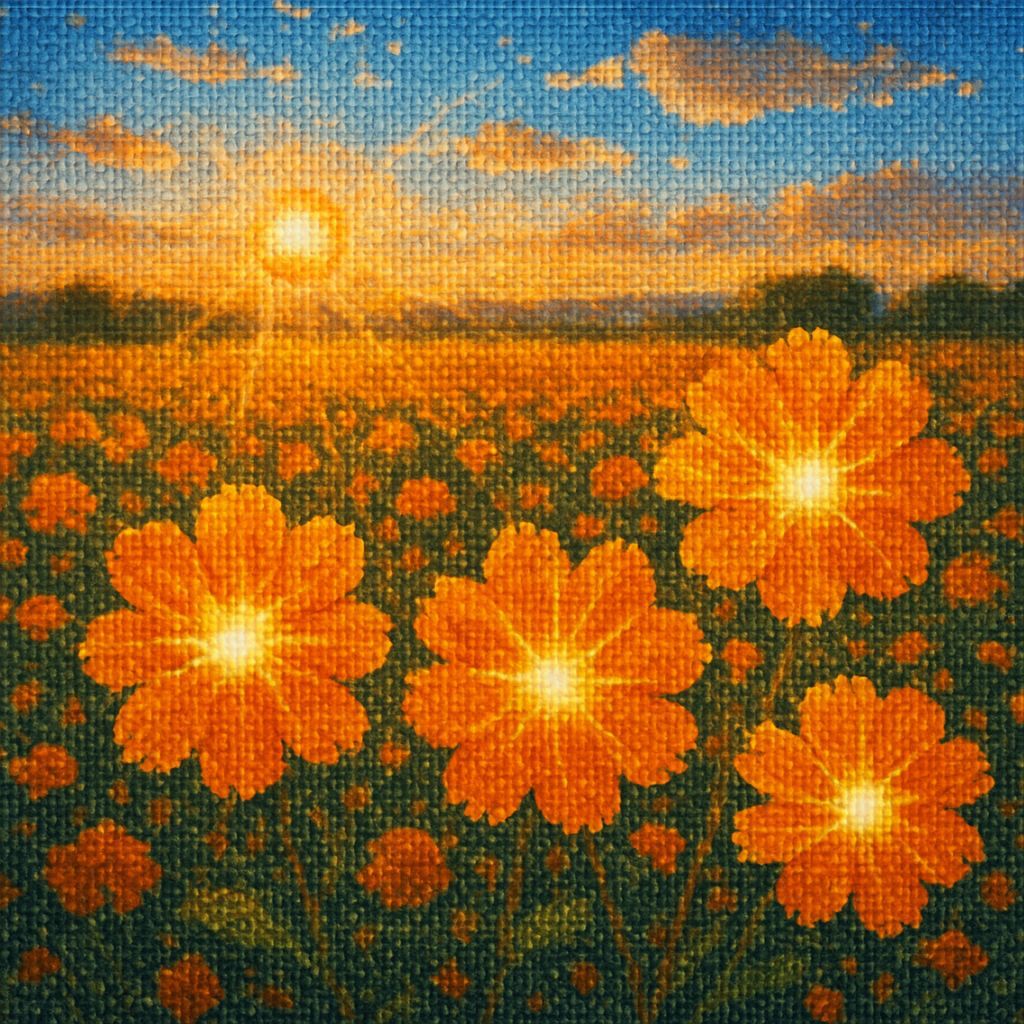 Diamond Art: Orange Field with Flowers and Flare