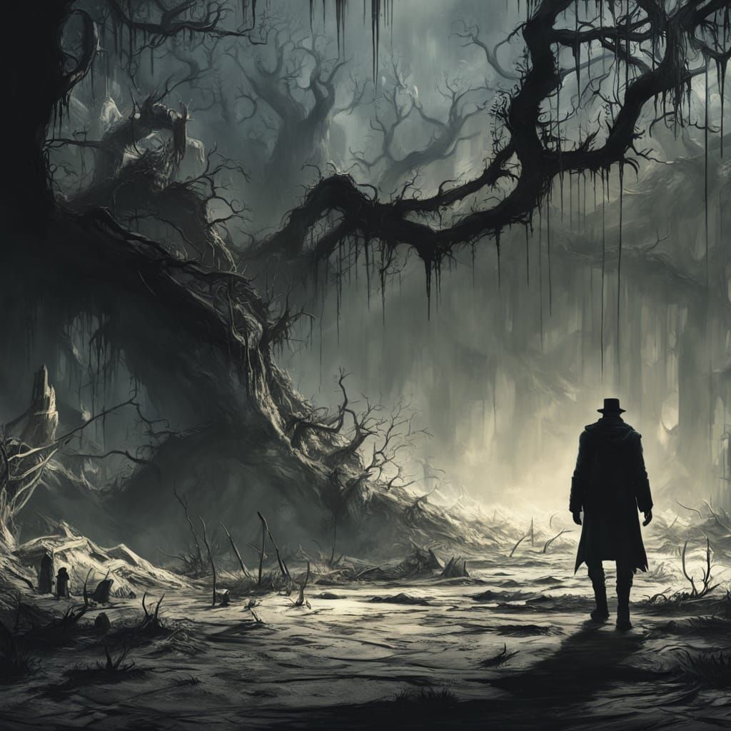 Dark Academia Footprints in Muddy Foliage - Hyperrealistic C...