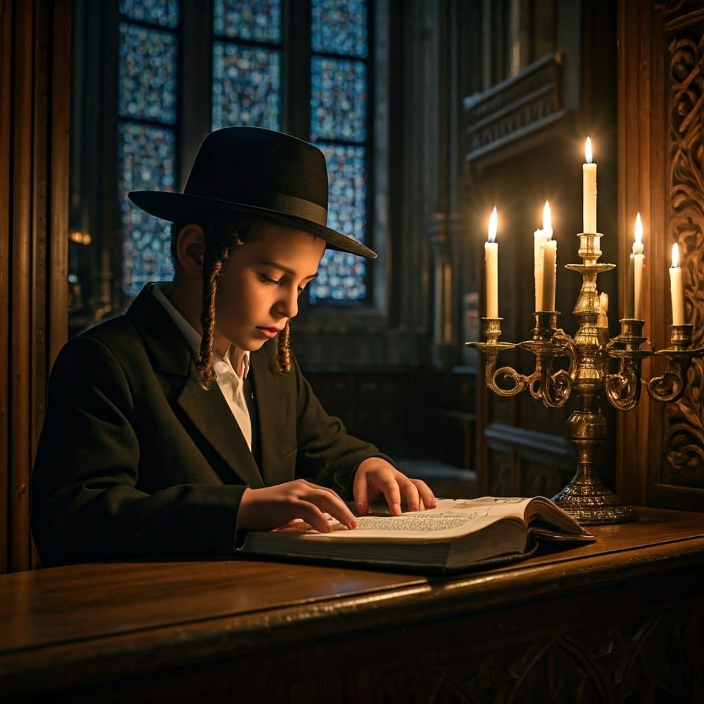 Young Boy Studies Torah: Expressionist Style
