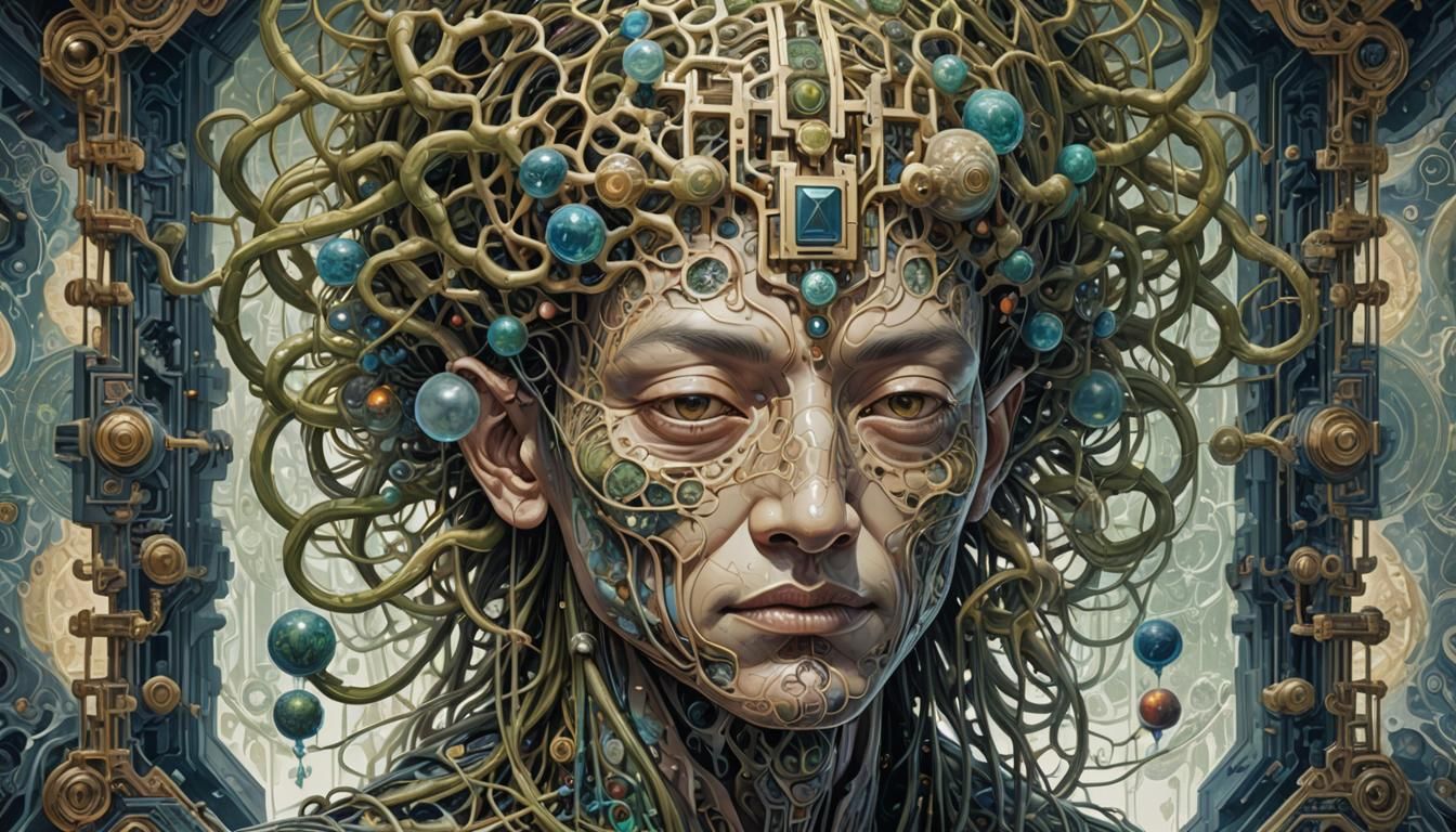 Surreal Taoist Monk Tesseract Fractal Digital Painting