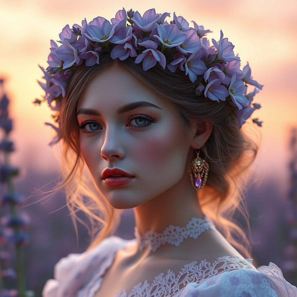 Lavender Flower Maiden Portrait in Ethereal Art Style