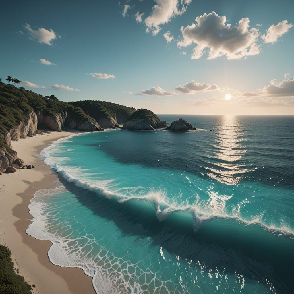Turquoise Ocean Cove with Cinematic Lighting