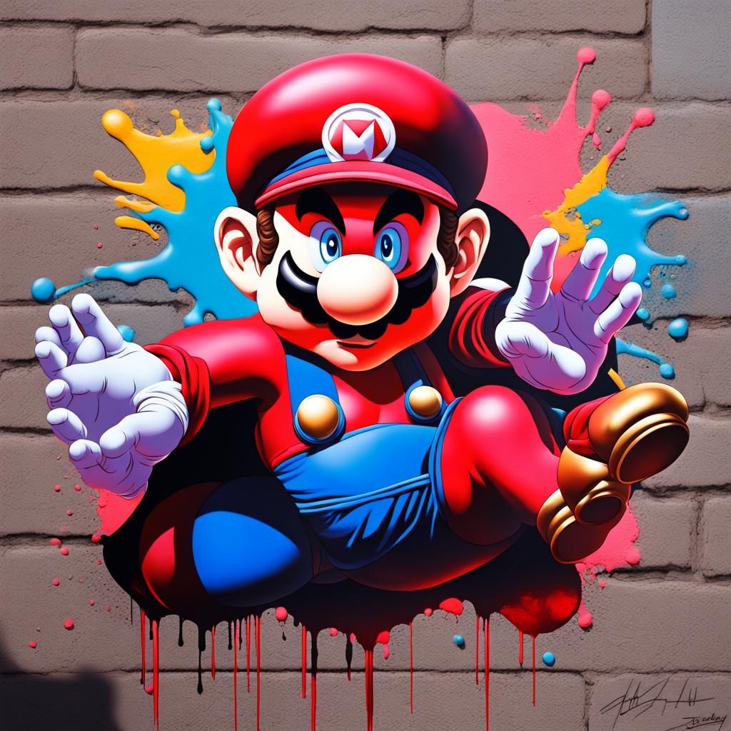 Super Mario as M. Bison in Graffiti Art