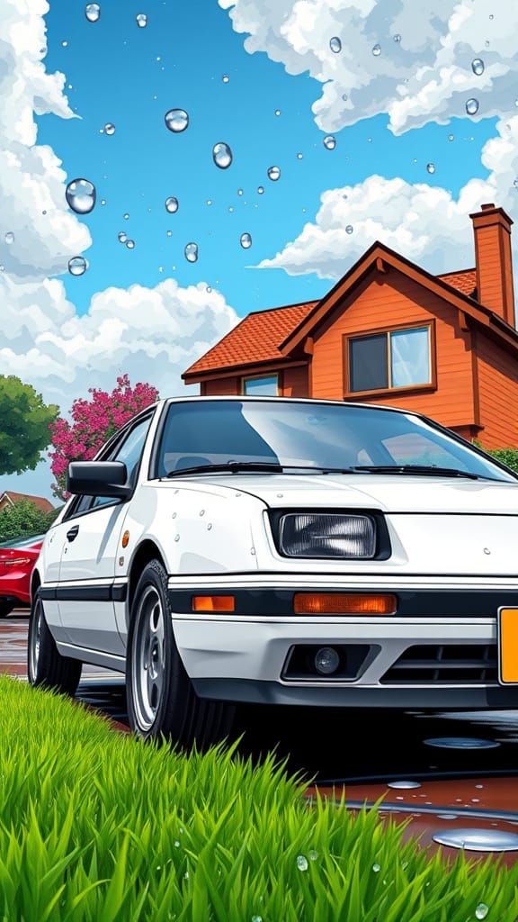 Surreal Cartoon Mazda 323 Illustration