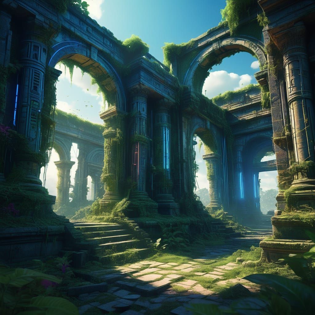 Ancient Ruins with Hyper-Detailed Technology