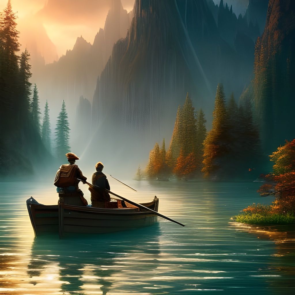 Father and Son Fishing: Hyperrealistic Splash Art