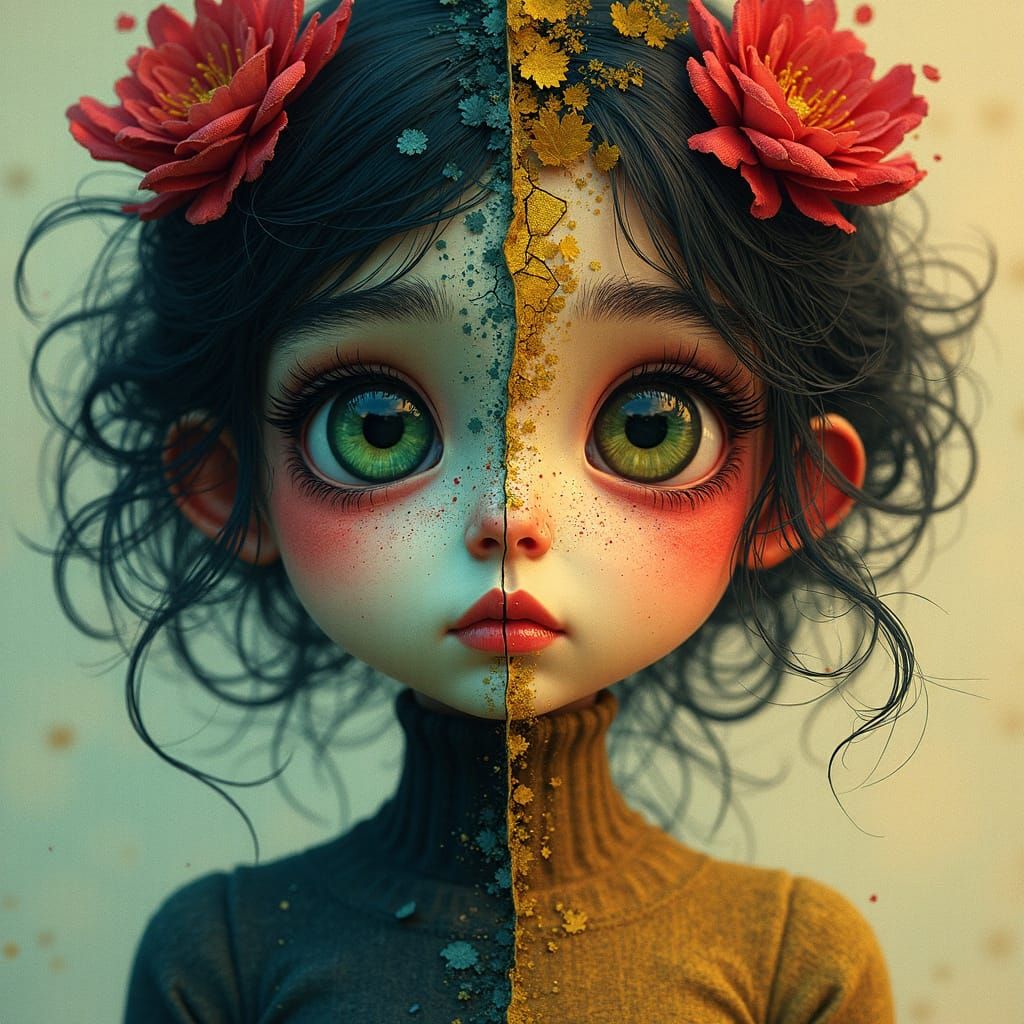 Hyper Cute Lady Portrait in Pop Surrealism Style