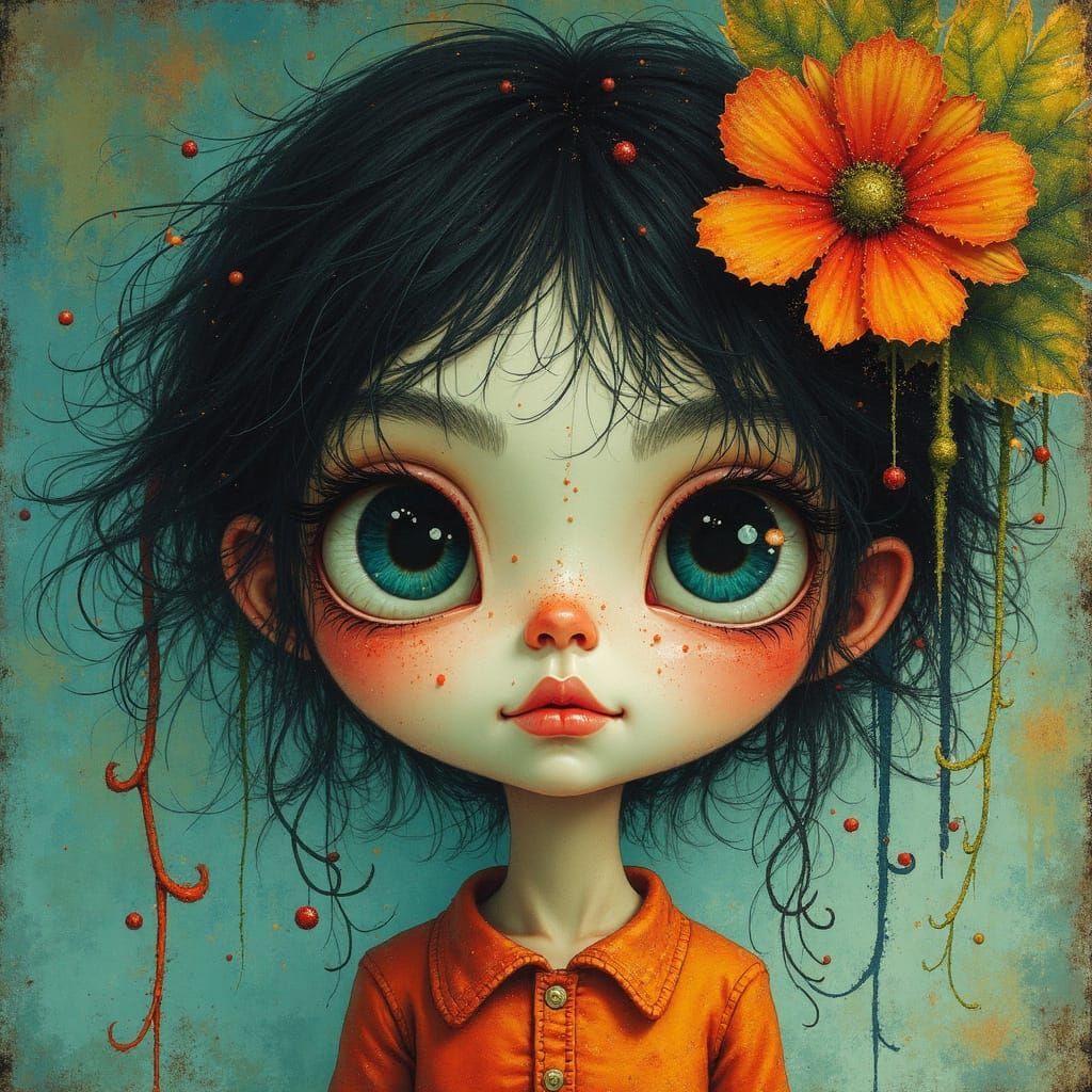 Cute Lady Portrait with Double Exposure, Pop Surrealism Styl...