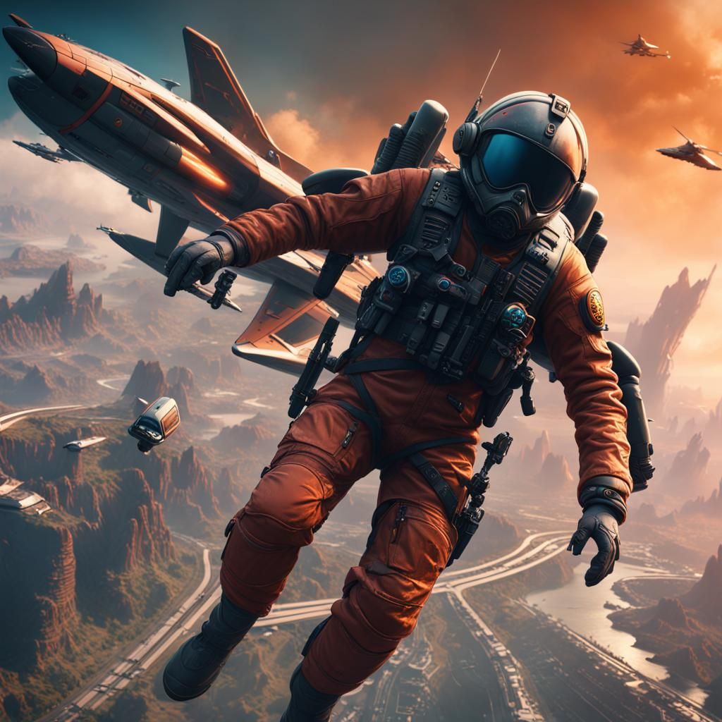 Futuristic Fighter Pilot in Detailed Matte Painting