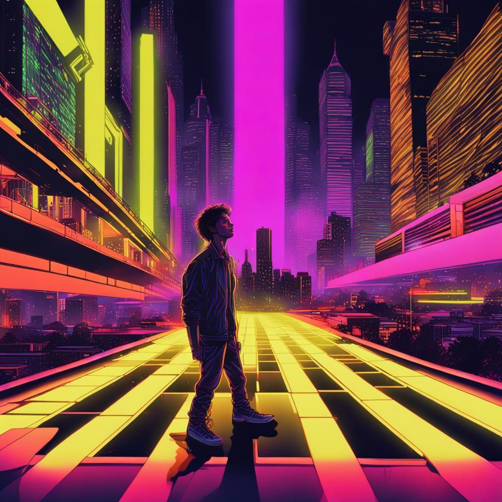 Neon Beats: Urban Fusion Concert in Vaporwave Style