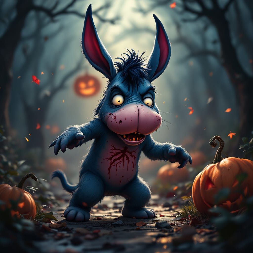 Eeyore Zombie in Gothic Cartoon Style