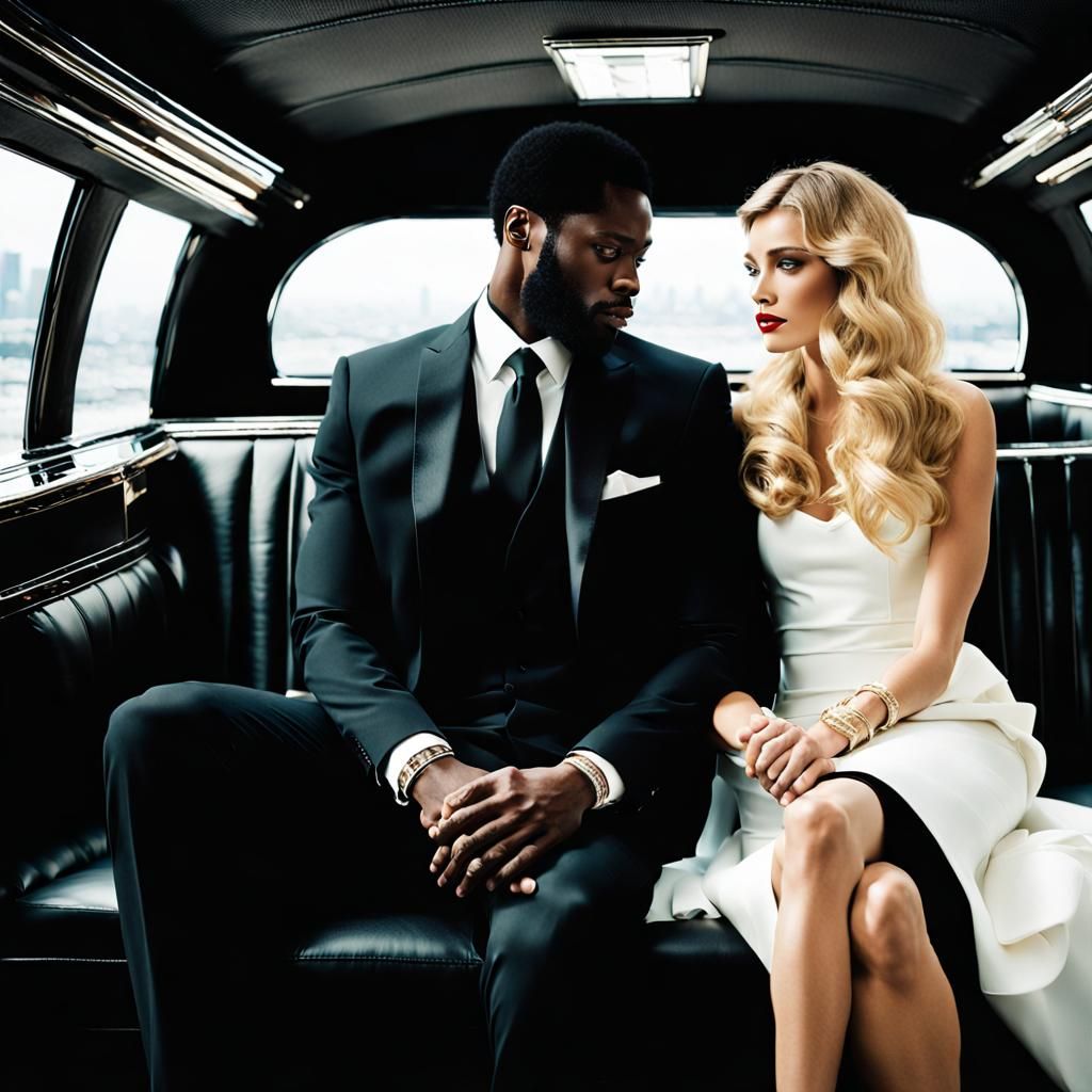 Blonde Woman Straddling Man in Limo