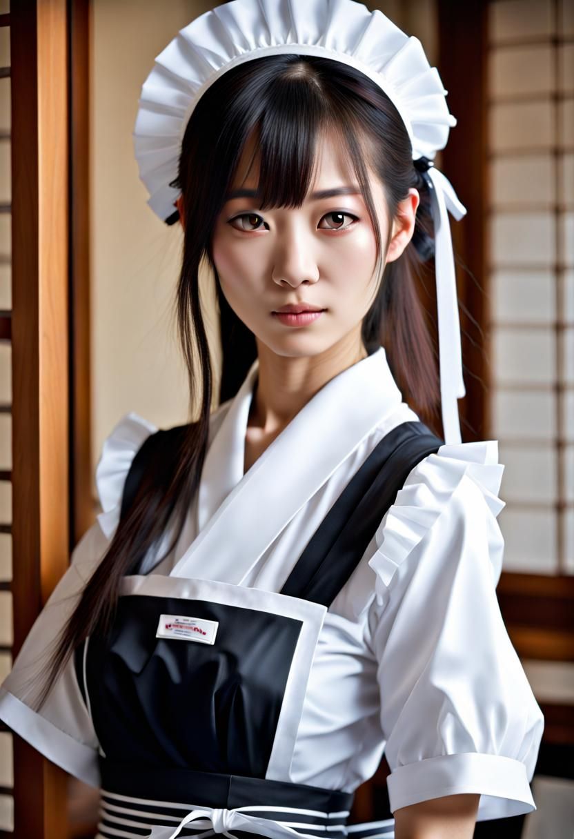 Japanese Maid Portrait in Traditional Style
