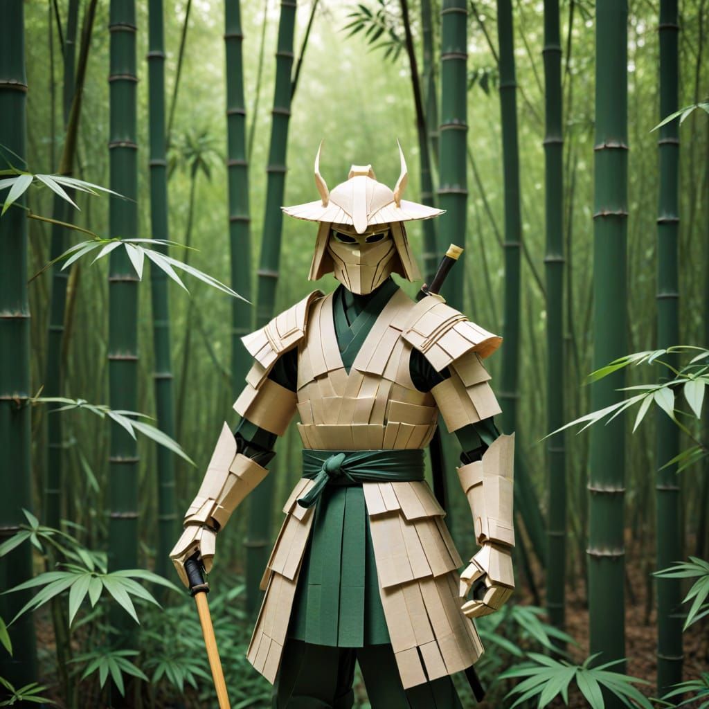 Paper Samurai in Bamboo Forest