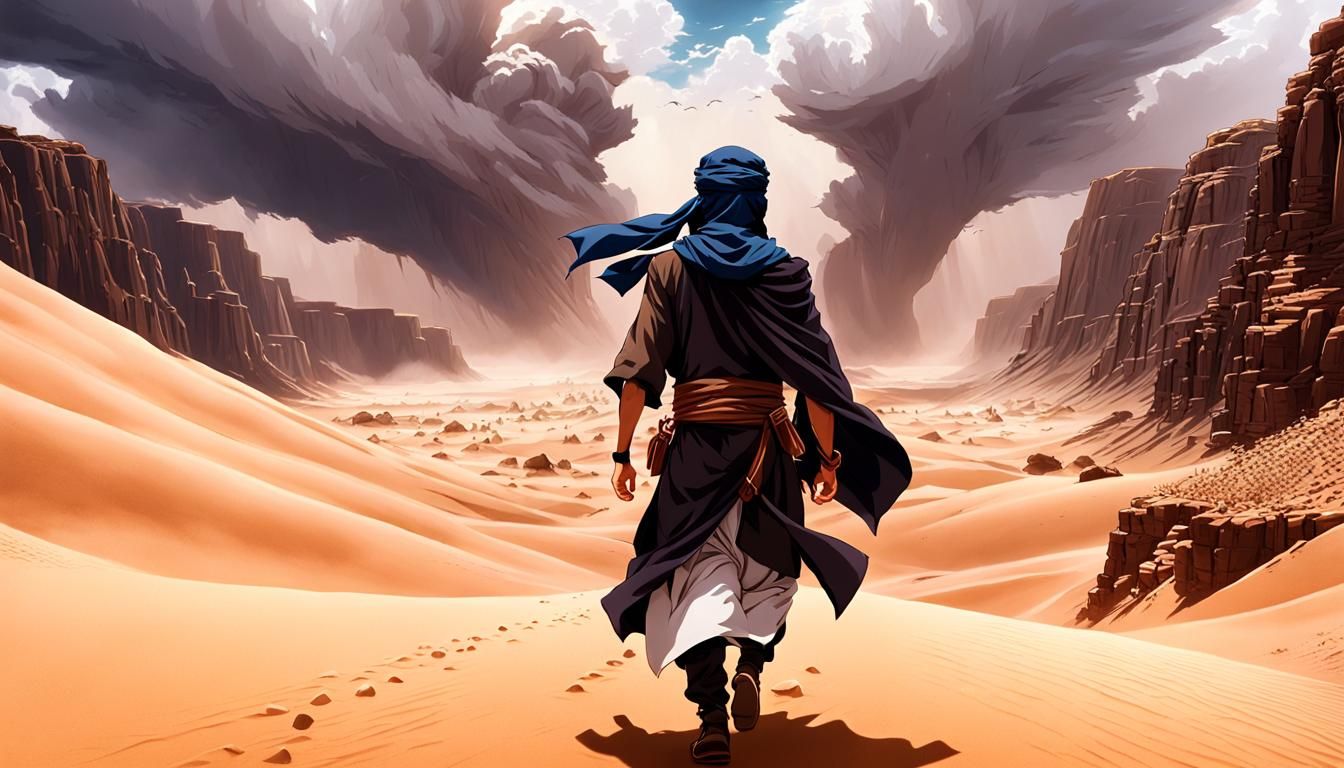 Desert Storm: Arabic Traveler in Anime Style
