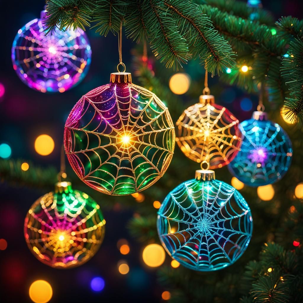 Sparkly Christmas Balls with Spiderweb Designs