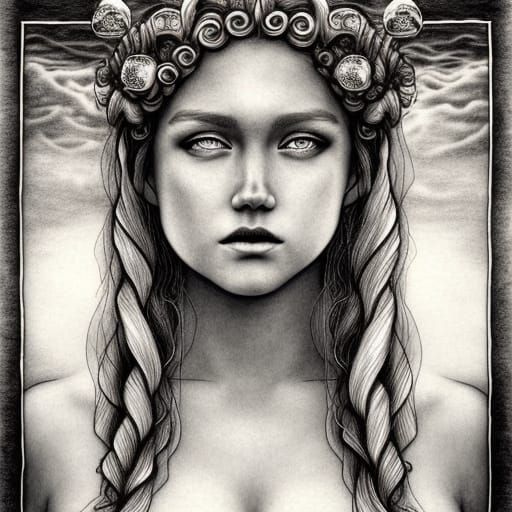 Amphitrite, Queen of the Sea in Renaissance Pencil Art