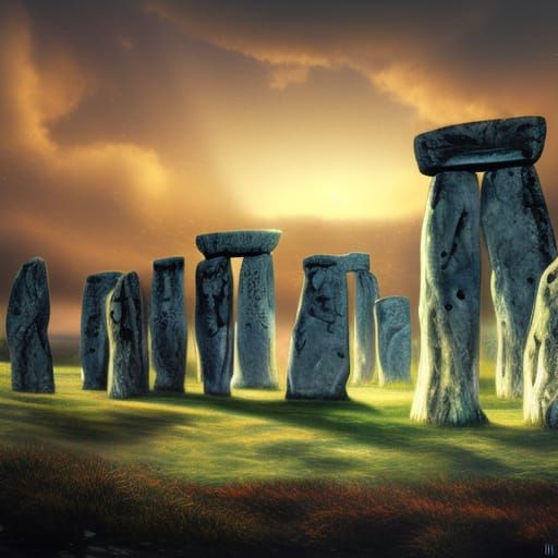 Stonehenge at Night with Aurora: Fantasy Concept Art