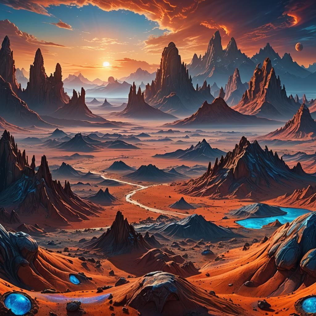 Epic Alien Planet Sunset Landscape in 8K