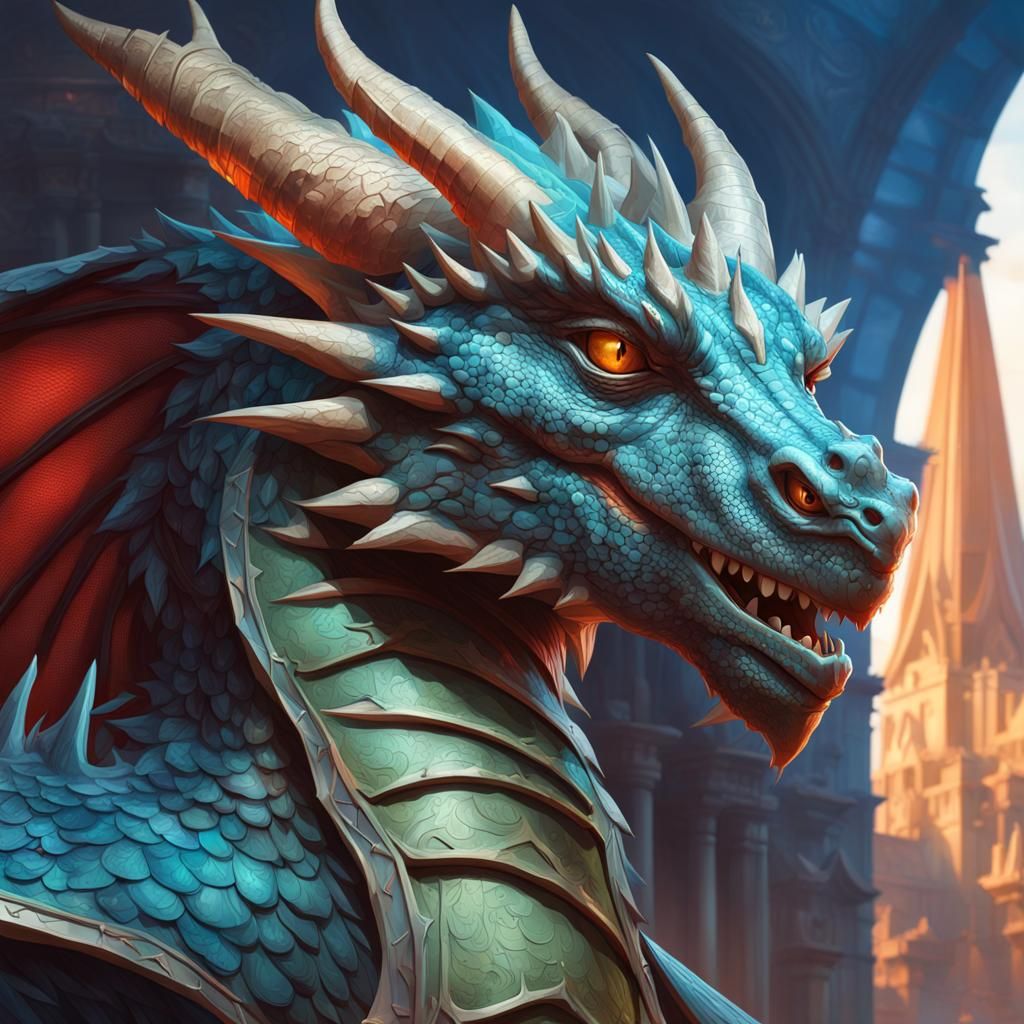 Hyperdetailed Dragon Portrait in Volumetric Lighting