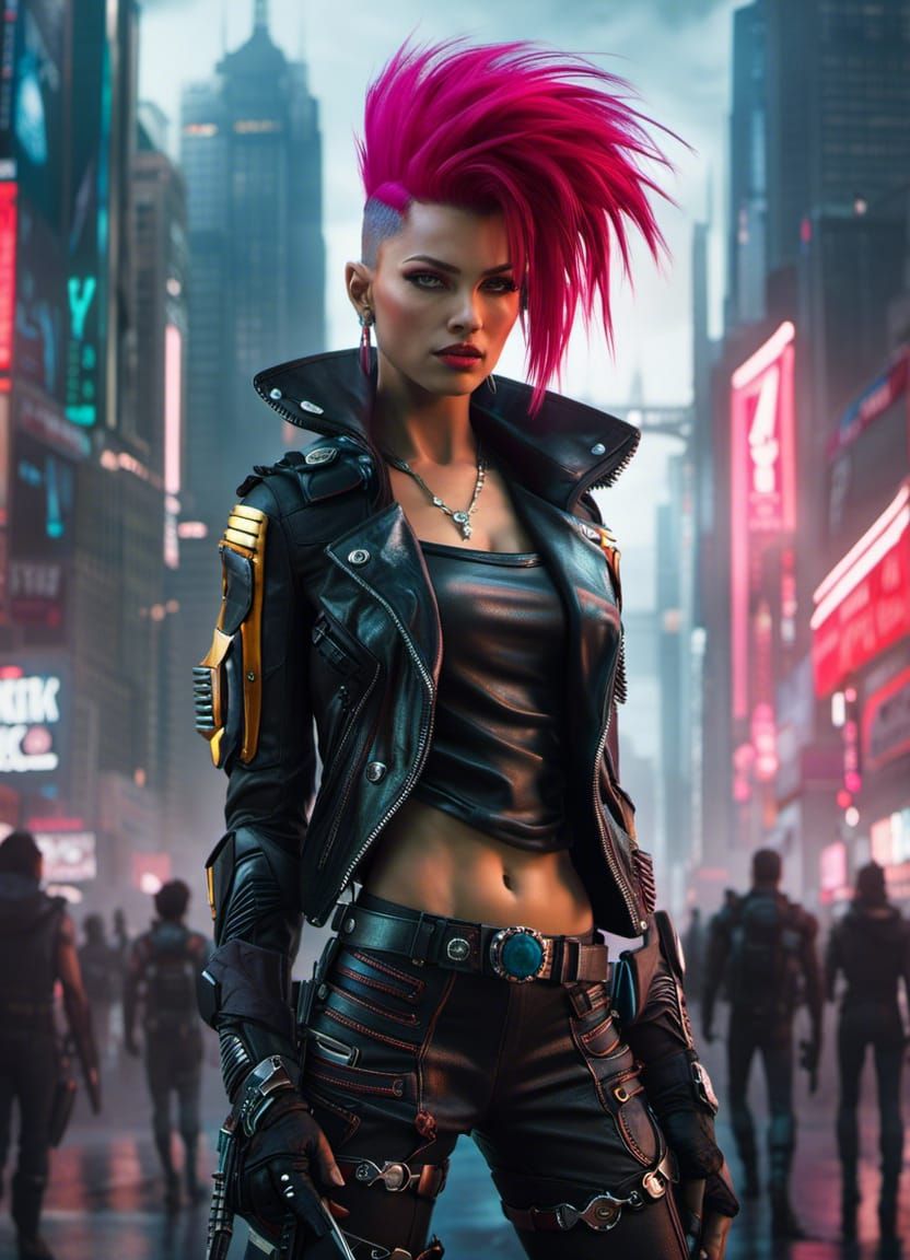 Alluring Cyberpunk Girl in Sci-Fi City