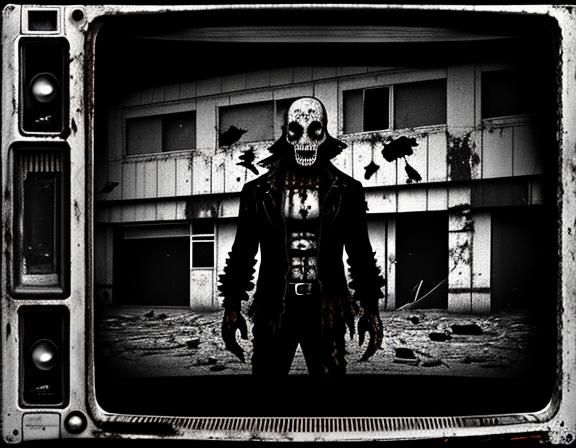 Shambling Zombie in Distressed VHS Horror Style