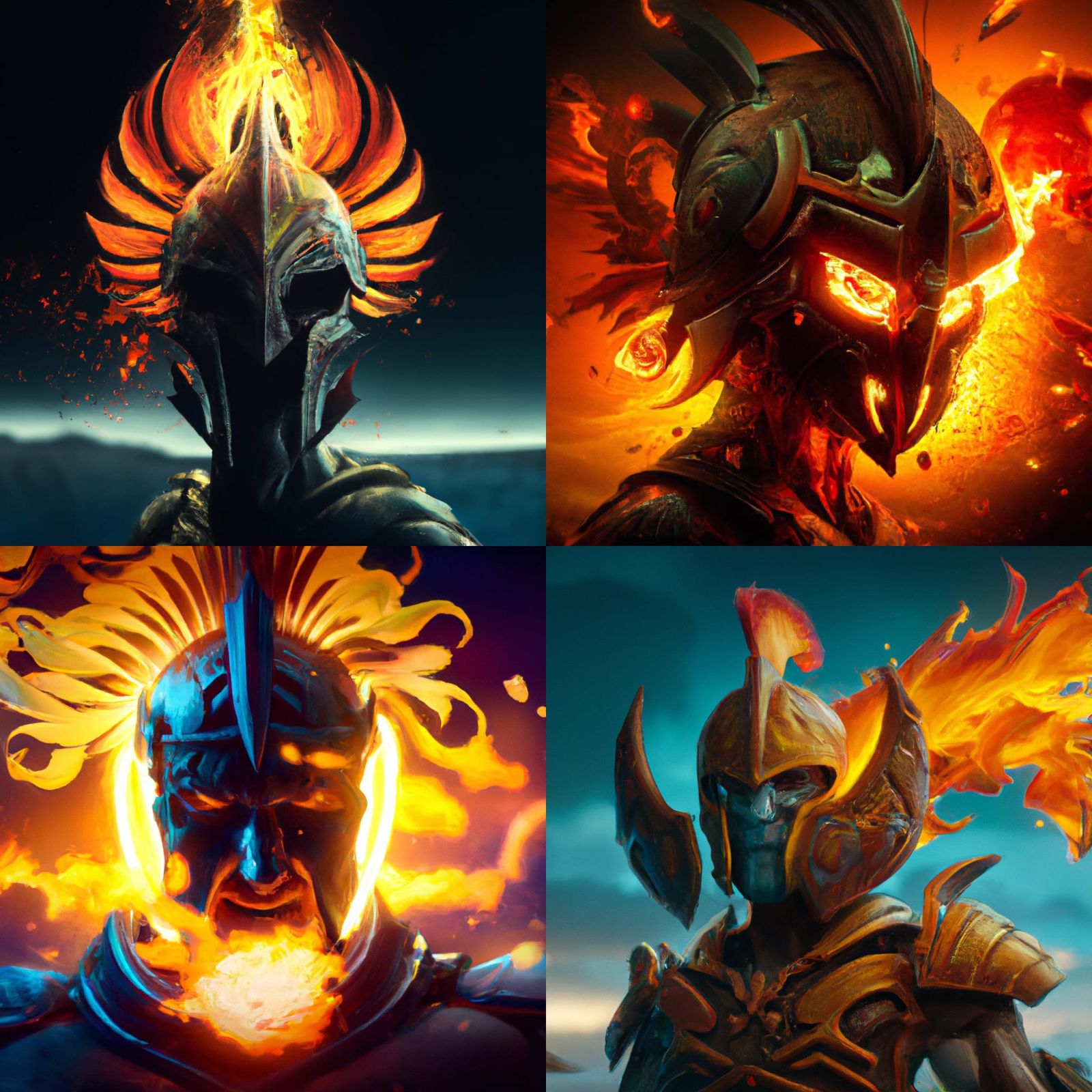 Hades in Spartan Helmet with Fire Plume Digital Painting